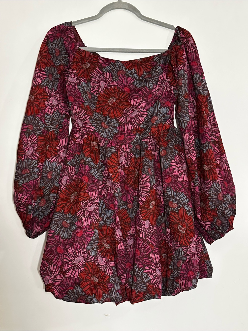 Pants Store Floral Long Sleeve Mini Dress in Red & Pink